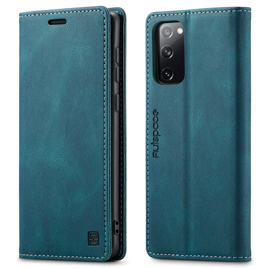 AUTSPACE A01 Series for Samsung Galaxy S20 FE 4G/5G/S20 Lite/S20 Fan Edition 4G/5G/S20 FE 2022 PU Leather Case RFID Blocking Cover - Blue