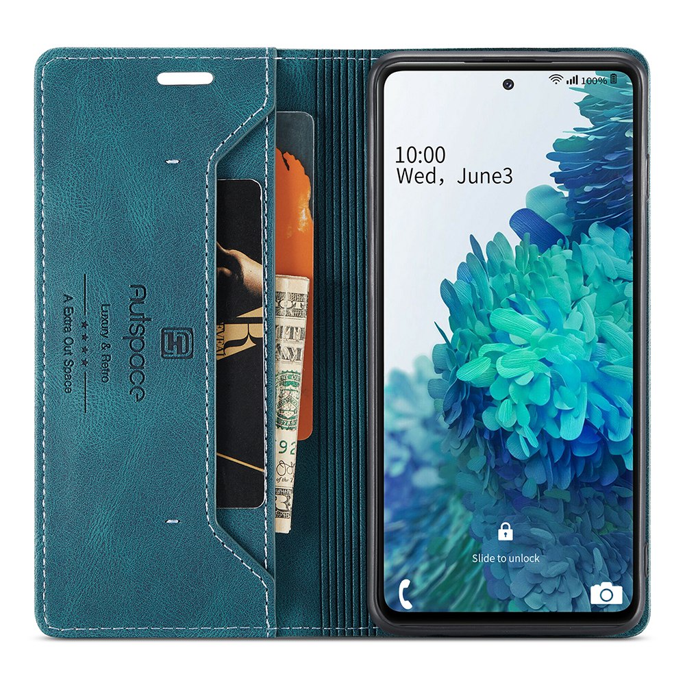 AUTSPACE A01 Series for Samsung Galaxy S20 FE 4G/5G/S20 Lite/S20 Fan Edition 4G/5G/S20 FE 2022 PU Leather Case RFID Blocking Cover - Blue