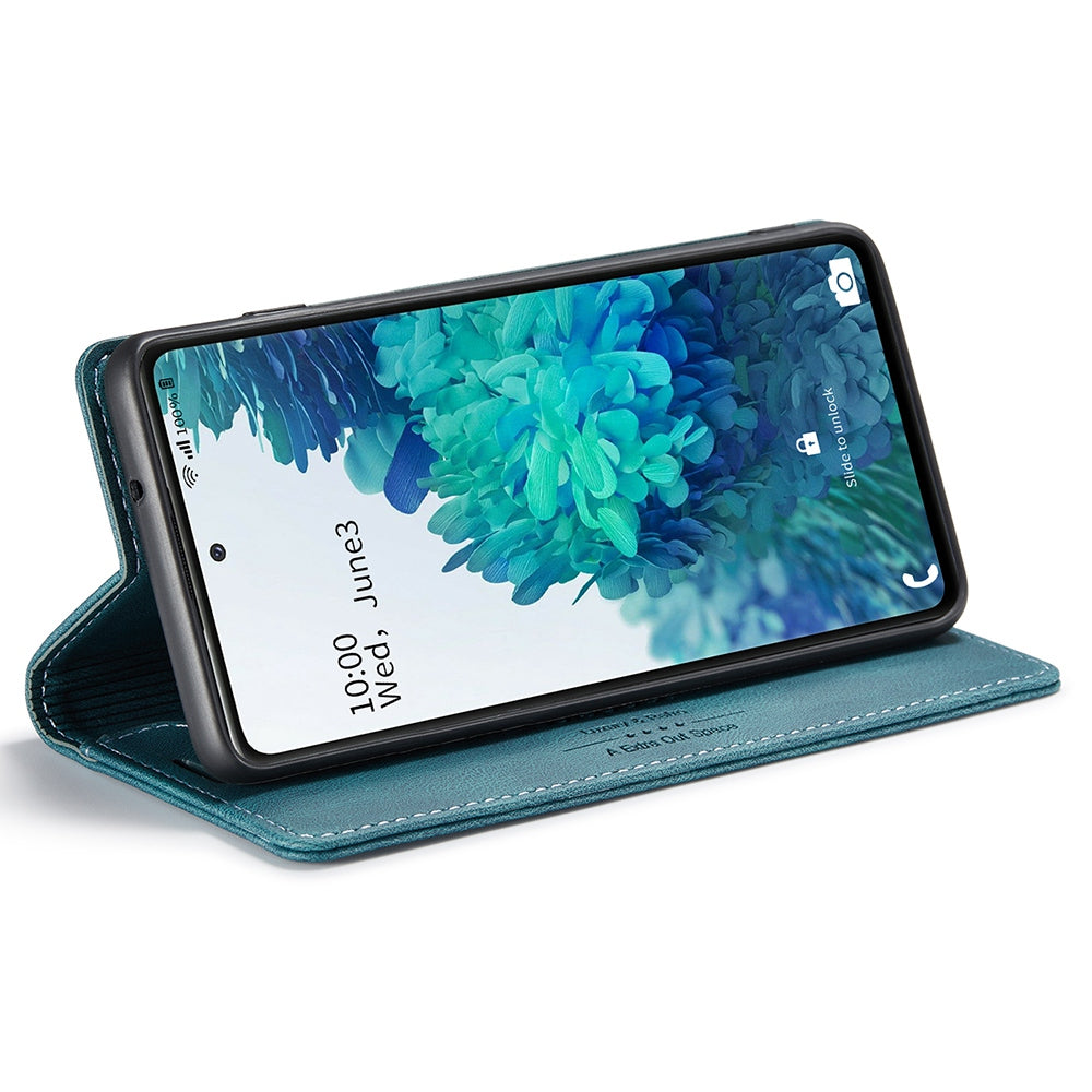 AUTSPACE A01 Series for Samsung Galaxy S20 FE 4G/5G/S20 Lite/S20 Fan Edition 4G/5G/S20 FE 2022 PU Leather Case RFID Blocking Cover - Blue