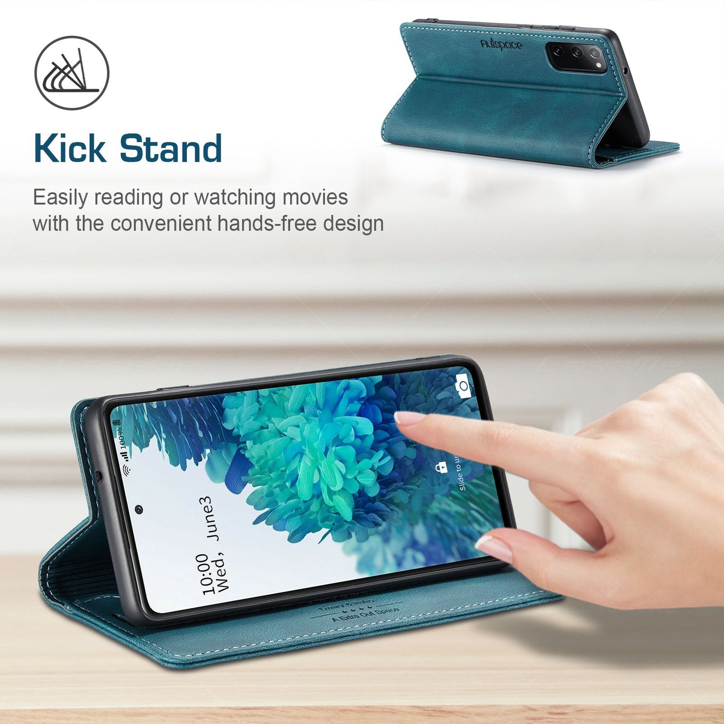 AUTSPACE A01 Series for Samsung Galaxy S20 FE 4G/5G/S20 Lite/S20 Fan Edition 4G/5G/S20 FE 2022 PU Leather Case RFID Blocking Cover - Blue