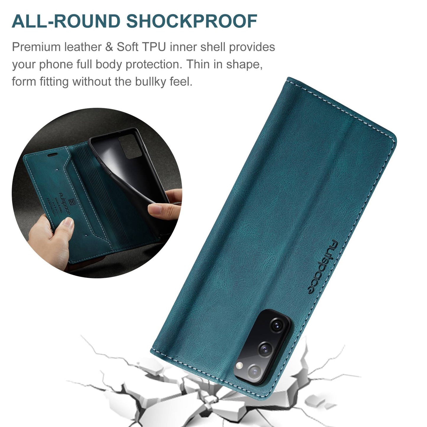 AUTSPACE A01 Series for Samsung Galaxy S20 FE 4G/5G/S20 Lite/S20 Fan Edition 4G/5G/S20 FE 2022 PU Leather Case RFID Blocking Cover - Blue