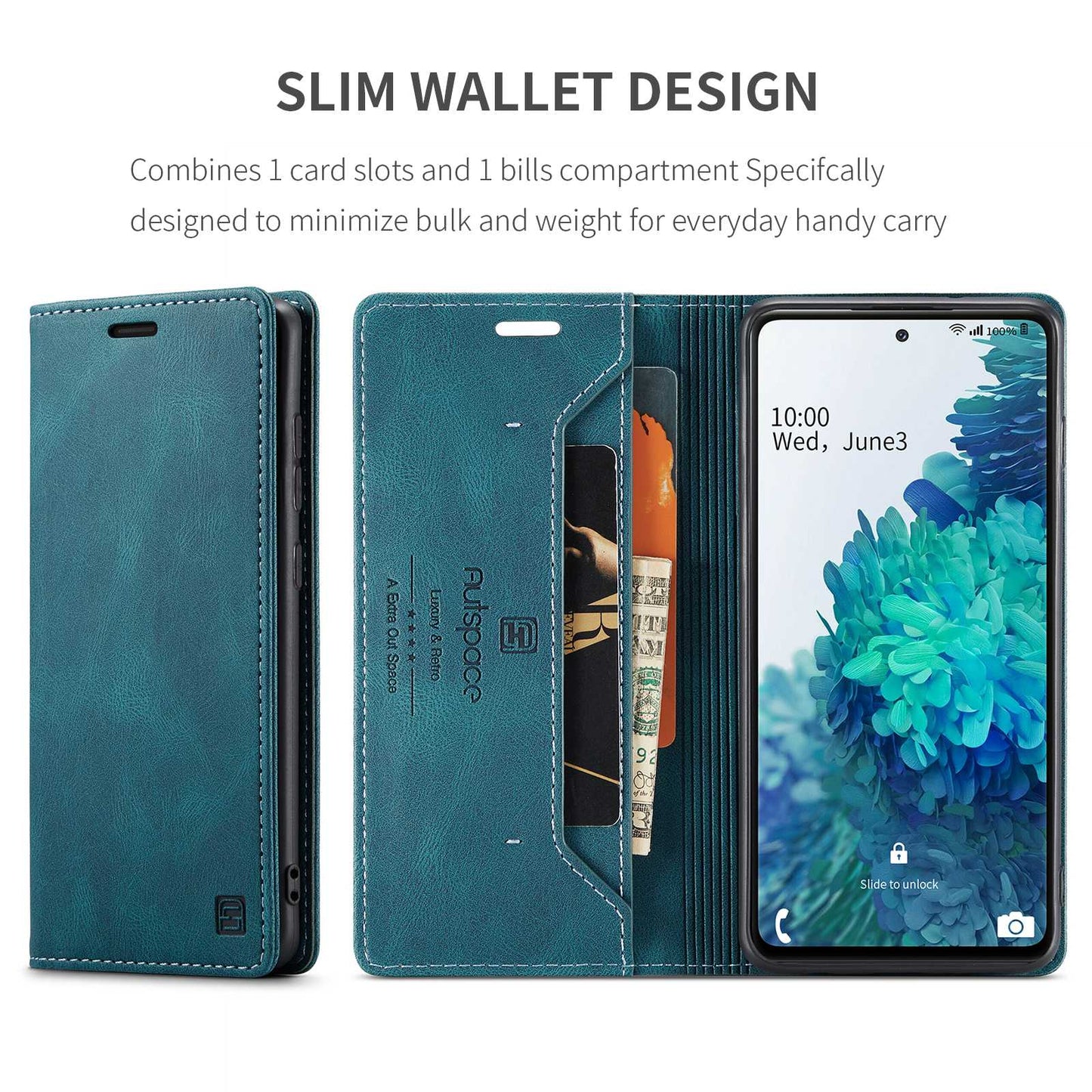 AUTSPACE A01 Series for Samsung Galaxy S20 FE 4G/5G/S20 Lite/S20 Fan Edition 4G/5G/S20 FE 2022 PU Leather Case RFID Blocking Cover - Blue