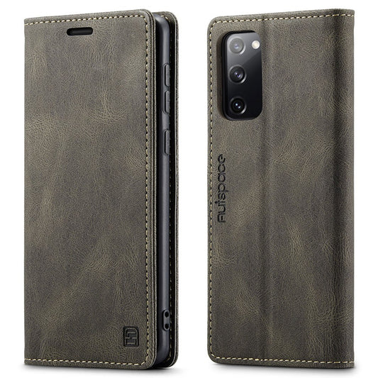 AUTSPACE A01 Series for Samsung Galaxy S20 FE 4G / 5G / S20 Lite / S20 Fan Edition 4G / 5G / S20 FE 2022 PU Leather Case RFID Blocking Cover - Coffee