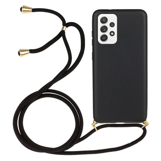 For Samsung Galaxy A53 5G Phone Bag Case Soft TPU + Wheat Straw Smartphone Cover with Strap - Black