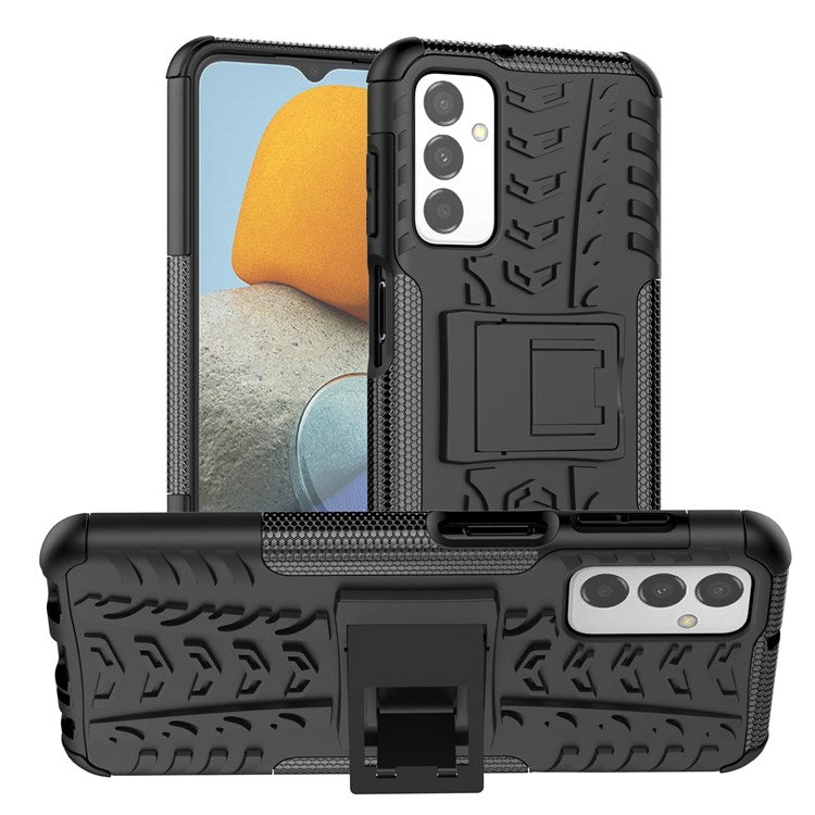 For Samsung Galaxy M23 5G/F23 5G Cool Tire Texture Kickstand Case TPU + PC Dual Layer Phone Cover - Black