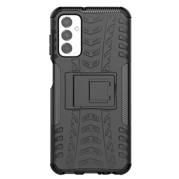 For Samsung Galaxy M23 5G/F23 5G Cool Tire Texture Kickstand Case TPU + PC Dual Layer Phone Cover - Black