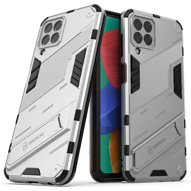 For Samsung Galaxy M33 5G (India Version) Drop-proof Protection Armor Shell Hard PC Soft TPU Cell Phone Case with Kickstand - White