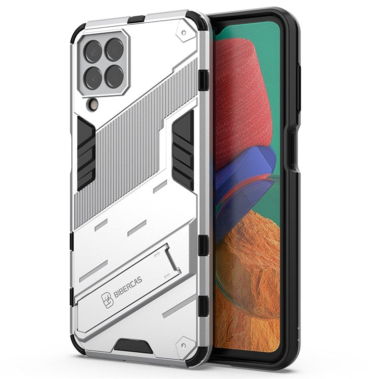 For Samsung Galaxy M33 5G (India Version) Drop-proof Protection Armor Shell Hard PC Soft TPU Cell Phone Case with Kickstand - White