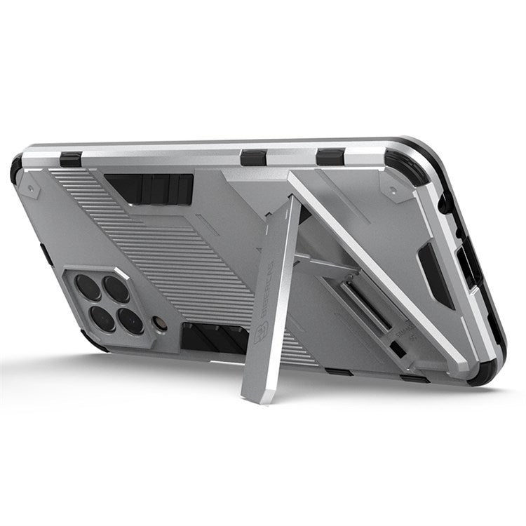 For Samsung Galaxy M33 5G (India Version) Drop-proof Protection Armor Shell Hard PC Soft TPU Cell Phone Case with Kickstand - White