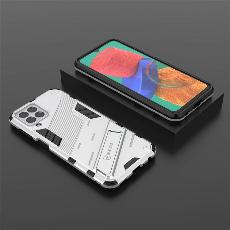 For Samsung Galaxy M33 5G (India Version) Drop-proof Protection Armor Shell Hard PC Soft TPU Cell Phone Case with Kickstand - White