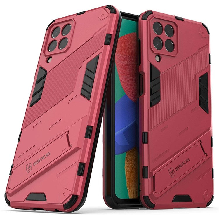 For Samsung Galaxy M33 5G (India Version) Drop-proof Protection Armor Shell Hard PC Soft TPU Cell Phone Case with Kickstand - Rose