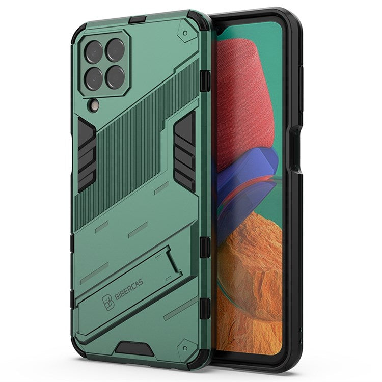 For Samsung Galaxy M33 5G (India Version) Drop-proof Protection Armor Shell Hard PC Soft TPU Cell Phone Case with Kickstand - Green
