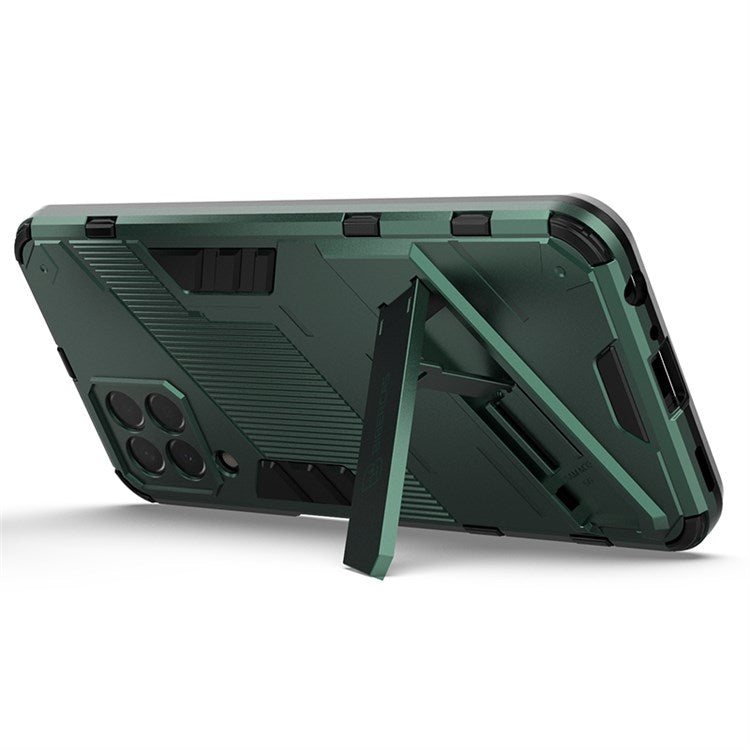 For Samsung Galaxy M33 5G (India Version) Drop-proof Protection Armor Shell Hard PC Soft TPU Cell Phone Case with Kickstand - Green