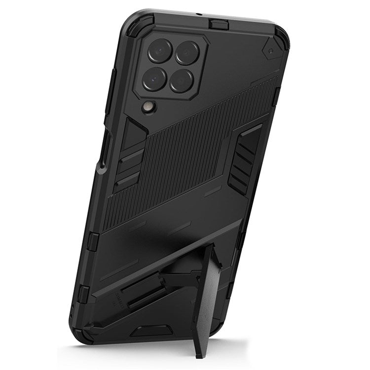 For Samsung Galaxy M33 5G (India Version) Drop-proof Protection Armor Shell Hard PC Soft TPU Cell Phone Case with Kickstand - Black