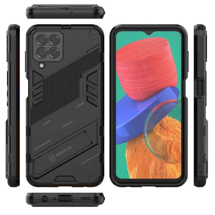 For Samsung Galaxy M33 5G (India Version) Drop-proof Protection Armor Shell Hard PC Soft TPU Cell Phone Case with Kickstand - Black