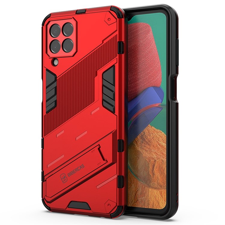 For Samsung Galaxy M33 5G (India Version) Drop-proof Protection Armor Shell Hard PC Soft TPU Cell Phone Case with Kickstand - Red