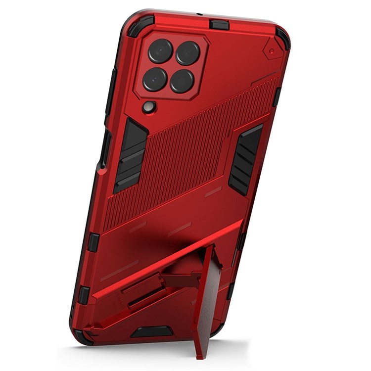 For Samsung Galaxy M33 5G (India Version) Drop-proof Protection Armor Shell Hard PC Soft TPU Cell Phone Case with Kickstand - Red