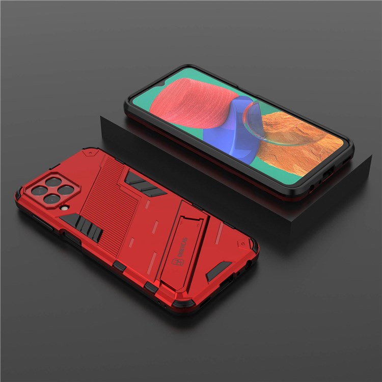 For Samsung Galaxy M33 5G (India Version) Drop-proof Protection Armor Shell Hard PC Soft TPU Cell Phone Case with Kickstand - Red