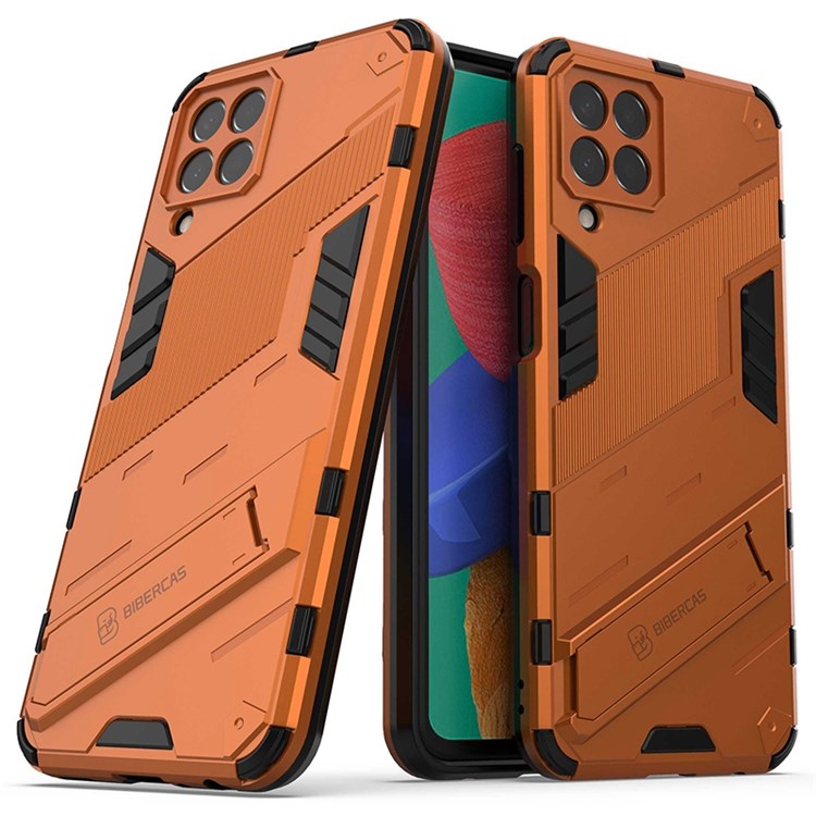 For Samsung Galaxy M33 5G (India Version) Drop-proof Protection Armor Shell Hard PC Soft TPU Cell Phone Case with Kickstand - Orange