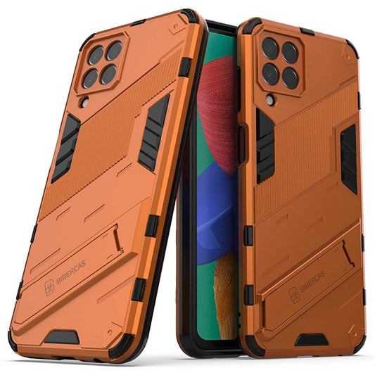 For Samsung Galaxy M33 5G (India Version) Drop-proof Protection Armor Shell Hard PC Soft TPU Cell Phone Case with Kickstand - Orange