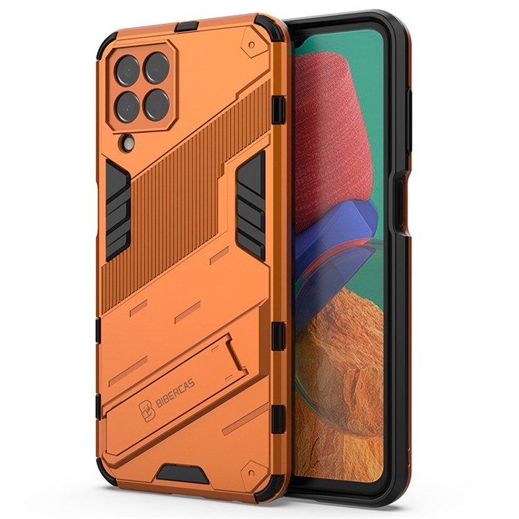 For Samsung Galaxy M33 5G (India Version) Drop-proof Protection Armor Shell Hard PC Soft TPU Cell Phone Case with Kickstand - Orange