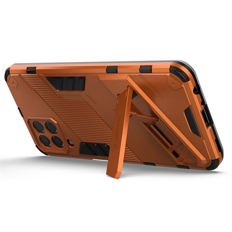 For Samsung Galaxy M33 5G (India Version) Drop-proof Protection Armor Shell Hard PC Soft TPU Cell Phone Case with Kickstand - Orange