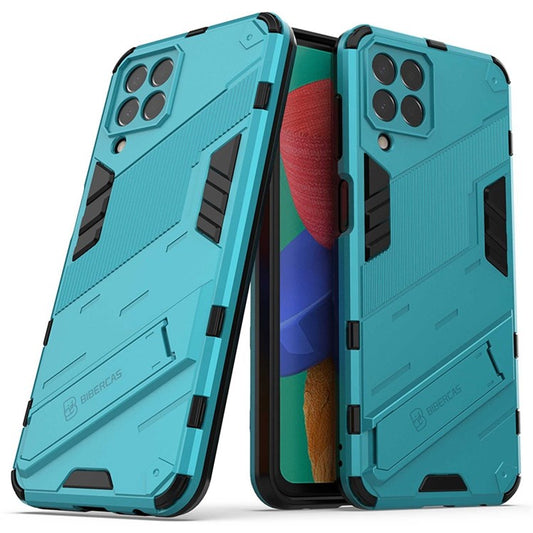 For Samsung Galaxy M33 5G (India Version) Drop-proof Protection Armor Shell Hard PC Soft TPU Cell Phone Case with Kickstand - Baby Blue