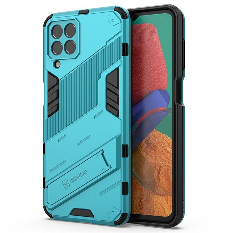For Samsung Galaxy M33 5G (India Version) Drop-proof Protection Armor Shell Hard PC Soft TPU Cell Phone Case with Kickstand - Baby Blue