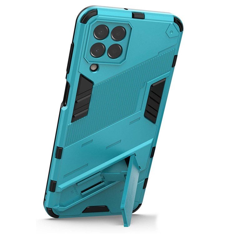 For Samsung Galaxy M33 5G (India Version) Drop-proof Protection Armor Shell Hard PC Soft TPU Cell Phone Case with Kickstand - Baby Blue