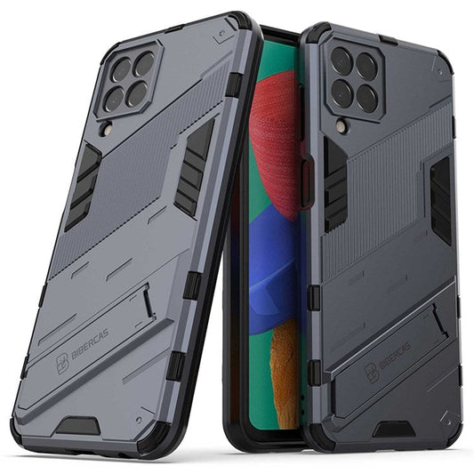 For Samsung Galaxy M33 5G (India Version) Drop-Proof Protection Armor Shell Hard PC Soft TPU Cell Phone Case with Kickstand - Grey