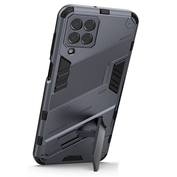 For Samsung Galaxy M33 5G (India Version) Drop-Proof Protection Armor Shell Hard PC Soft TPU Cell Phone Case with Kickstand - Grey