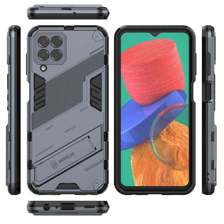 For Samsung Galaxy M33 5G (India Version) Drop-Proof Protection Armor Shell Hard PC Soft TPU Cell Phone Case with Kickstand - Grey