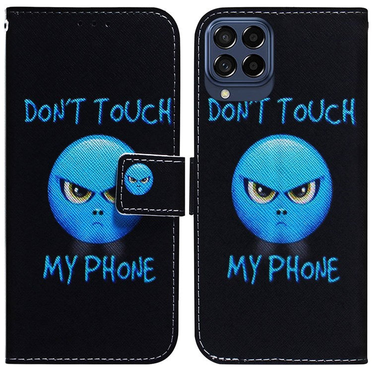 For Samsung Galaxy M33 5G (Global Version) Wallet Style Printed Pattern Well-protected Case Magnetic Closing Stand Soft TPU + PU Leather Phone Shell - Don't Touch My Phone