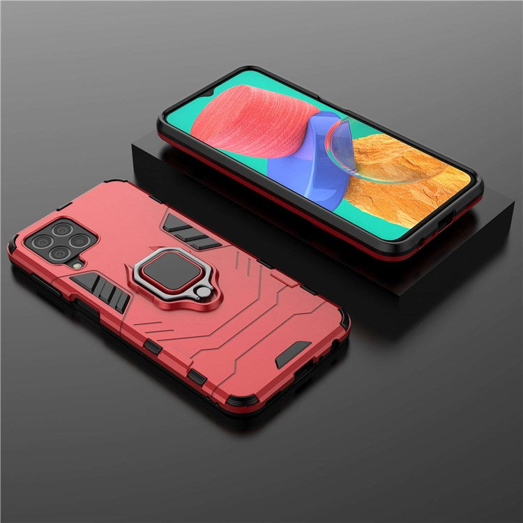 For Samsung Galaxy M33 5G (India Version) Ring Holder Kickstand Protective Case Soft TPU + Hard PC Hybrid Phone Cover - Red