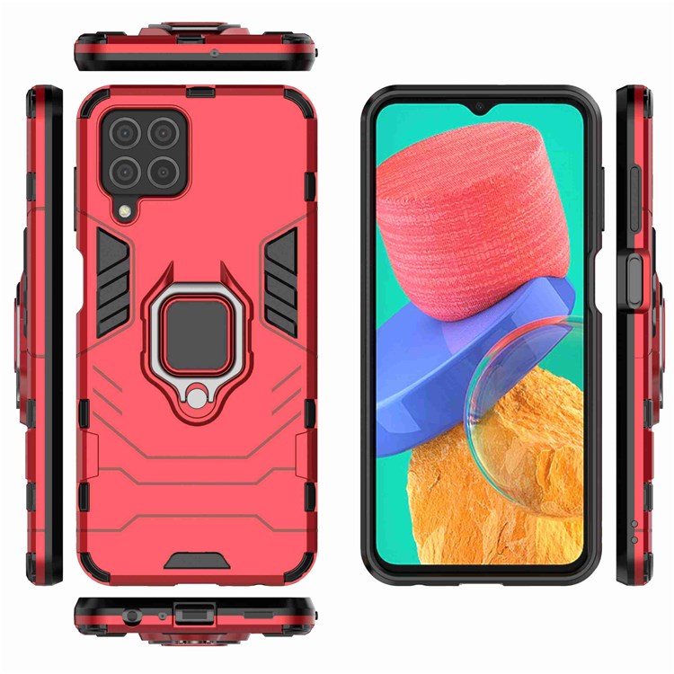 For Samsung Galaxy M33 5G (India Version) Ring Holder Kickstand Protective Case Soft TPU + Hard PC Hybrid Phone Cover - Red