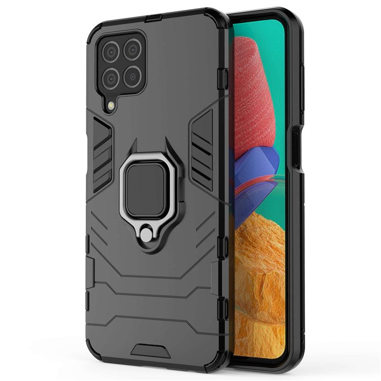 For Samsung Galaxy M33 5G (India Version) Ring Holder Kickstand Protective Case Soft TPU + Hard PC Hybrid Phone Cover - Black