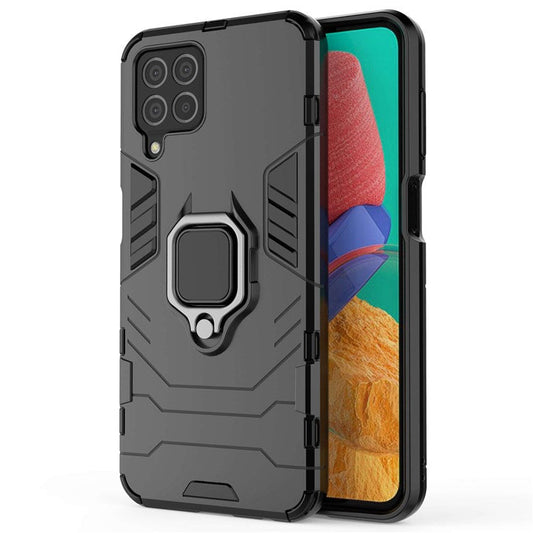 For Samsung Galaxy M33 5G (India Version) Ring Holder Kickstand Protective Case Soft TPU + Hard PC Hybrid Phone Cover - Black