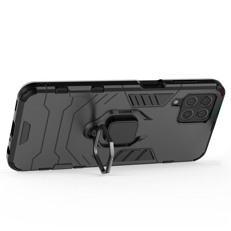 For Samsung Galaxy M33 5G (India Version) Ring Holder Kickstand Protective Case Soft TPU + Hard PC Hybrid Phone Cover - Black