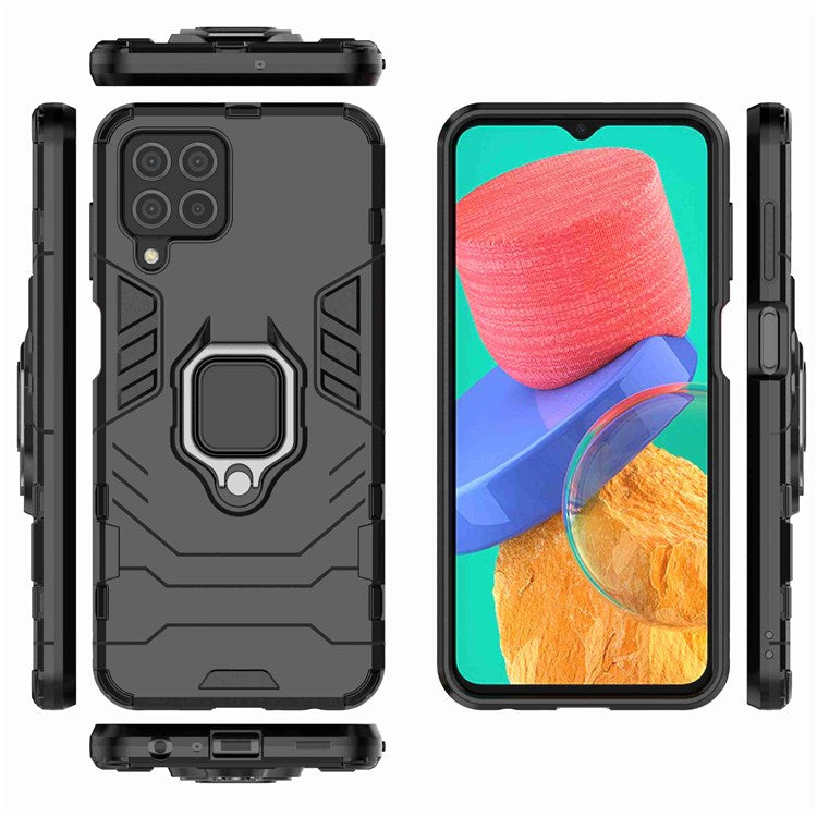 For Samsung Galaxy M33 5G (India Version) Ring Holder Kickstand Protective Case Soft TPU + Hard PC Hybrid Phone Cover - Black