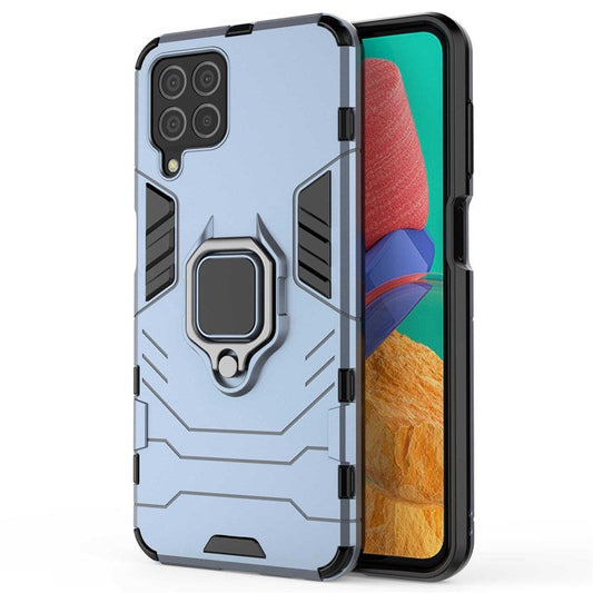 For Samsung Galaxy M33 5G (India Version) Ring Holder Kickstand Protective Case Soft TPU + Hard PC Hybrid Phone Cover - Blue
