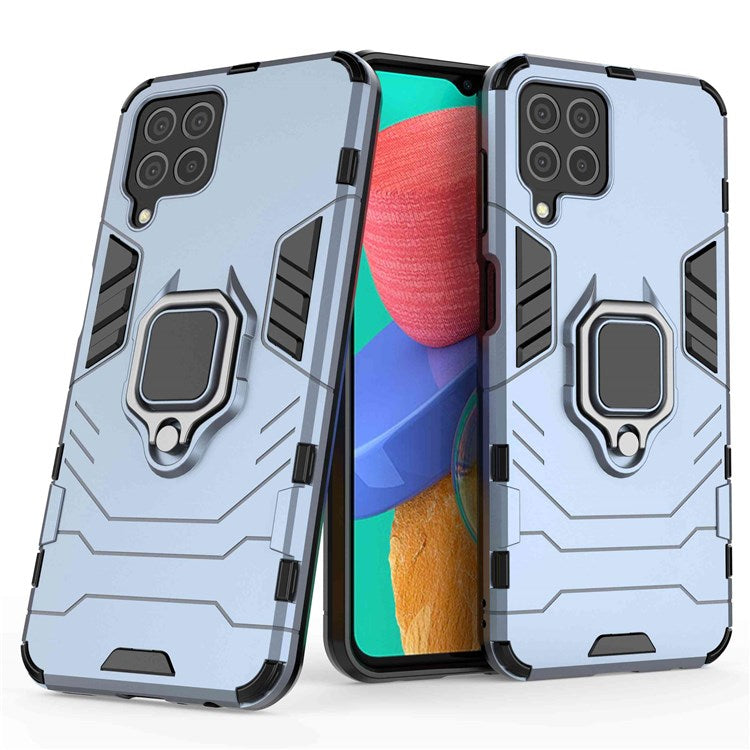 For Samsung Galaxy M33 5G (India Version) Ring Holder Kickstand Protective Case Soft TPU + Hard PC Hybrid Phone Cover - Blue