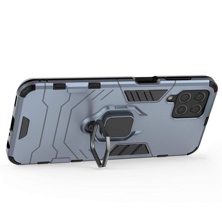 For Samsung Galaxy M33 5G (India Version) Ring Holder Kickstand Protective Case Soft TPU + Hard PC Hybrid Phone Cover - Blue