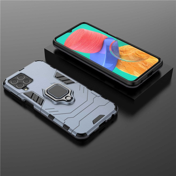 For Samsung Galaxy M33 5G (India Version) Ring Holder Kickstand Protective Case Soft TPU + Hard PC Hybrid Phone Cover - Blue