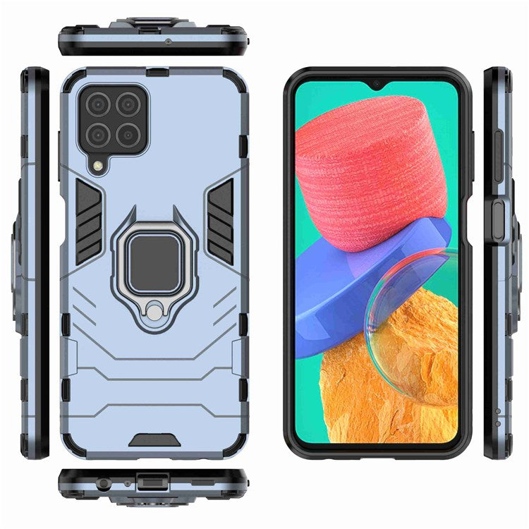 For Samsung Galaxy M33 5G (India Version) Ring Holder Kickstand Protective Case Soft TPU + Hard PC Hybrid Phone Cover - Blue
