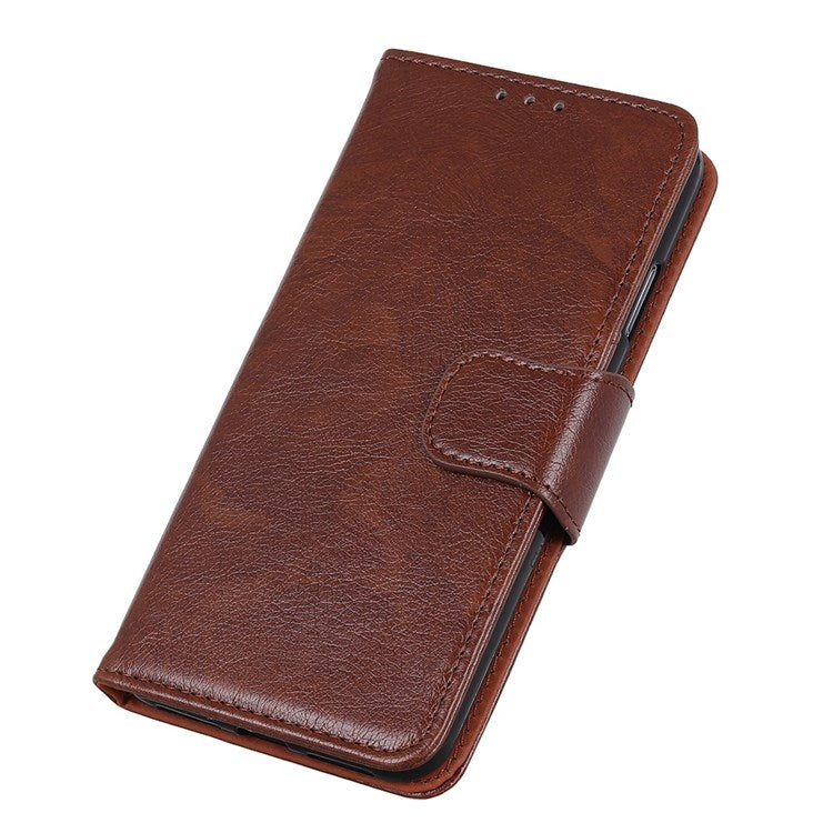 For Samsung Galaxy M33 5G (Global Version) Split Leather Cell Phone Flip Case Drop Resistant Nappa Texture Stand Wallet Magnetic Cover - Brown