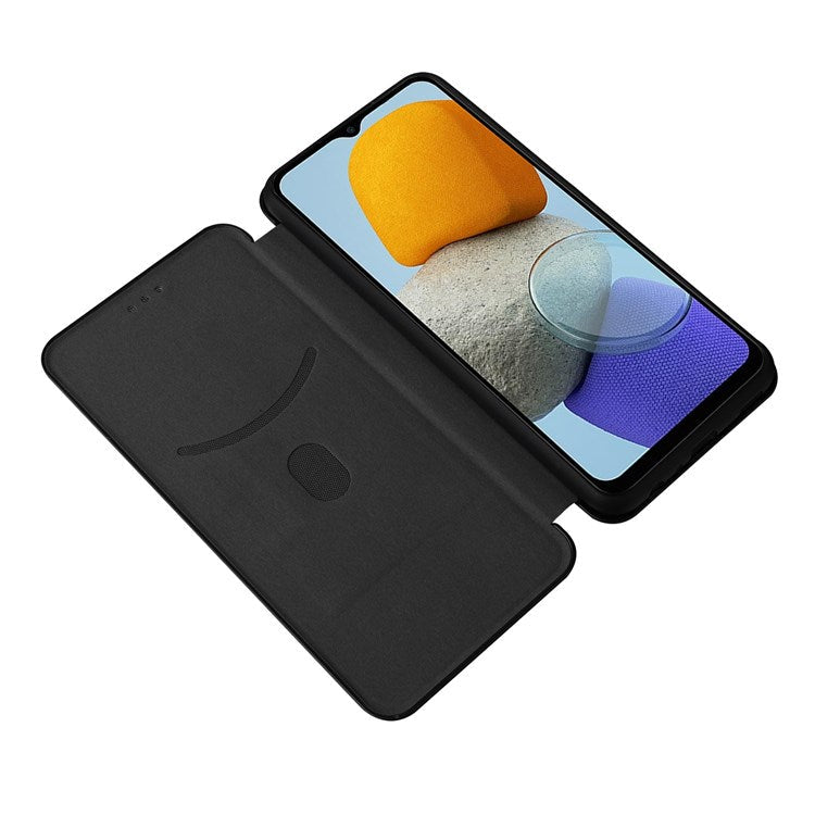 For Samsung Galaxy M23 5G/F23 5G Carbon Fiber Texture Phone Case PU Leather Card Holder Stand Magnetic Closure Cover - Black
