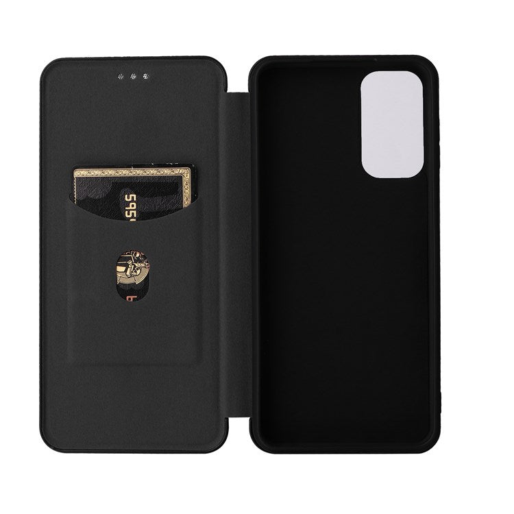 For Samsung Galaxy M23 5G/F23 5G Carbon Fiber Texture Phone Case PU Leather Card Holder Stand Magnetic Closure Cover - Black