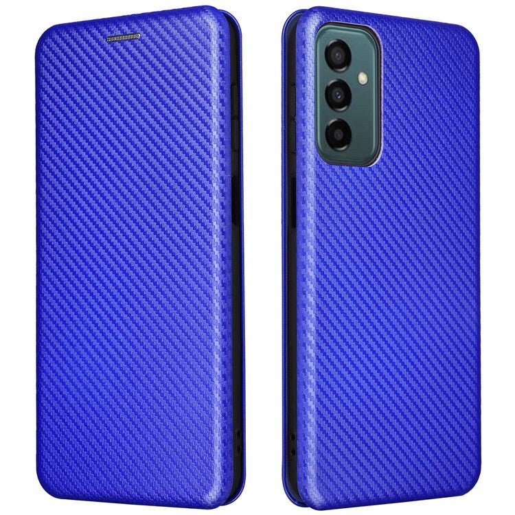 For Samsung Galaxy M23 5G/F23 5G Carbon Fiber Texture Phone Case PU Leather Card Holder Stand Magnetic Closure Cover - Blue