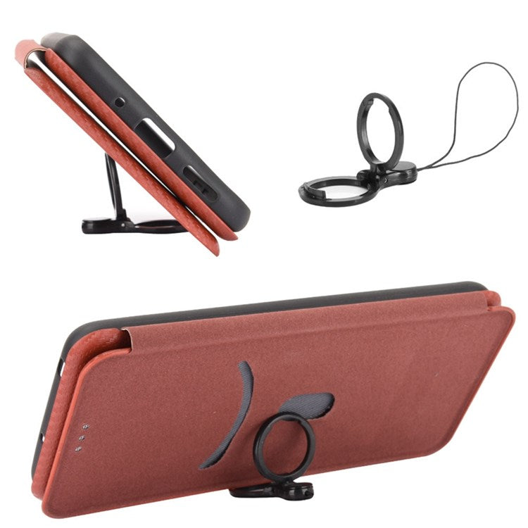 For Samsung Galaxy M23 5G/F23 5G Carbon Fiber Texture Phone Case PU Leather Card Holder Stand Magnetic Closure Cover - Orange