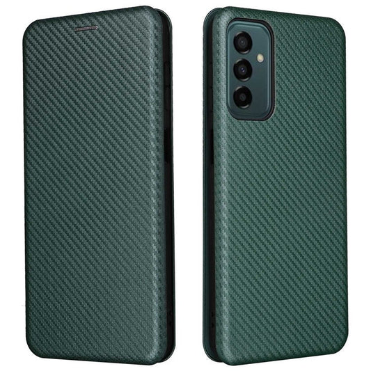 For Samsung Galaxy M23 5G/F23 5G Carbon Fiber Texture Phone Case PU Leather Card Holder Stand Magnetic Closure Cover - Green